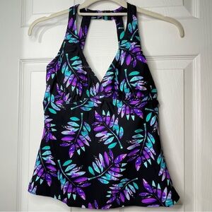 SALE 4/$20 St. John’s Bay Halter Tankini Top Black Purple Teal Leaf  8